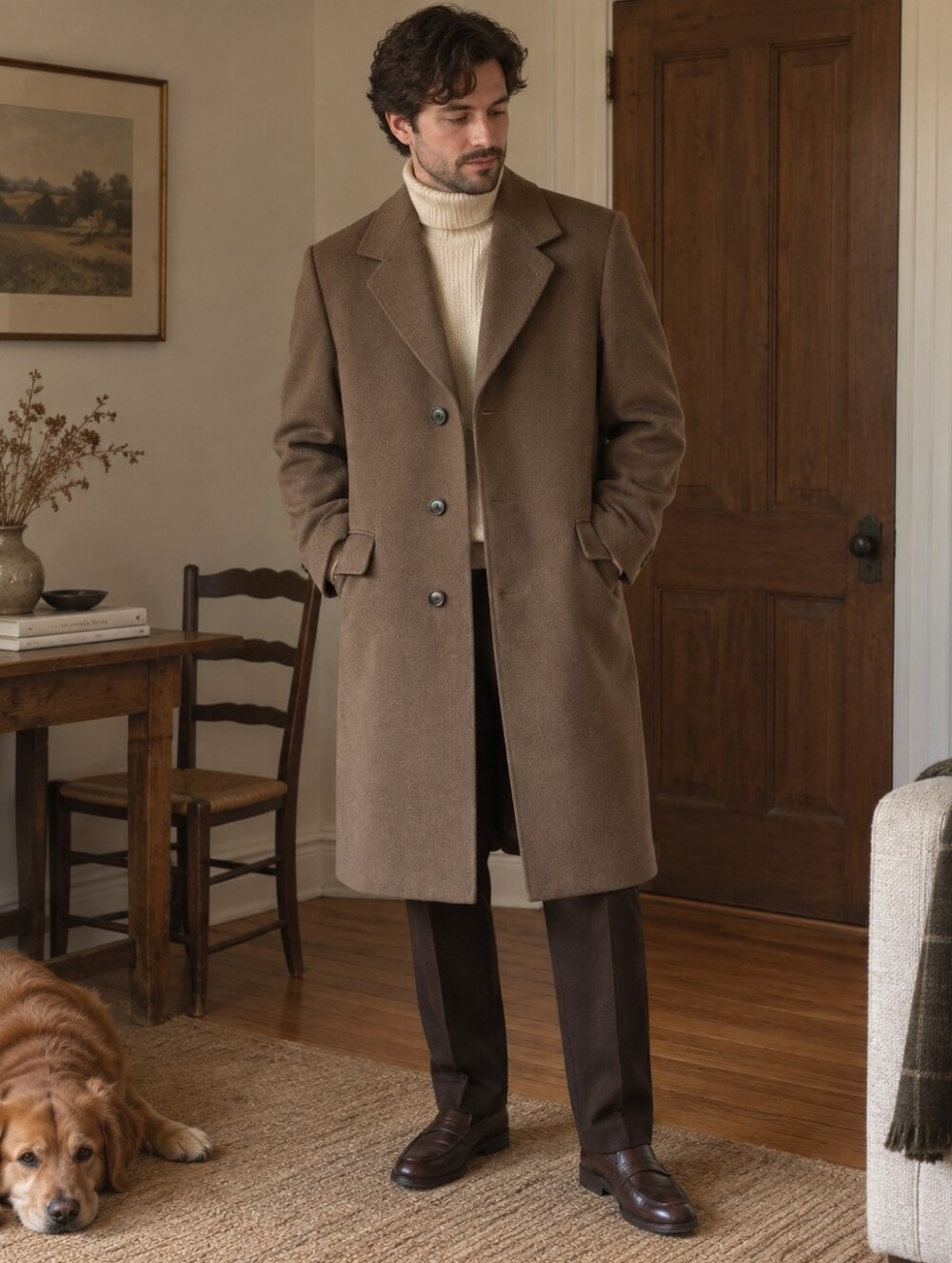 Vintage Royal Embassy by Empire Cavalry Twill Wool Overcoat Camel